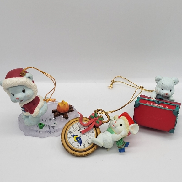 Lot of 3 Christmas Vintage Ornaments Bears, Enesco Lustre Mouse Bear Toy Box - Picture 1 of 8